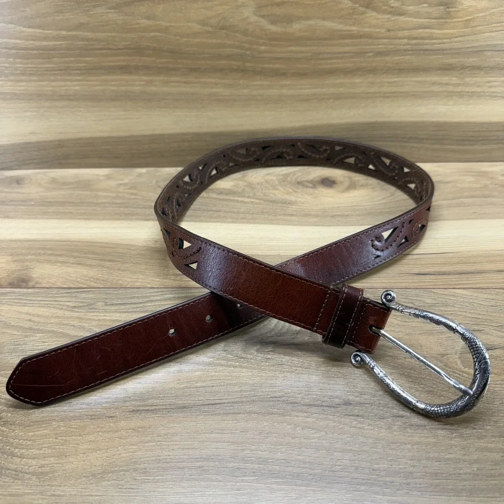 Brighton Womens Belt Small 31 35 Brown Leather Cut Out